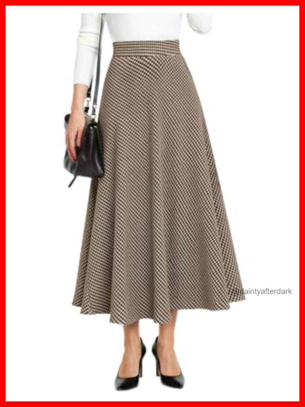 Plaid A-Line Midi Skirt Elastic Waist Pockets High Rise Flared